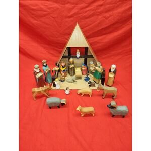 25 Piece Lotte Sievers-Hahn Nativity set with stable, traditional figures Wooden